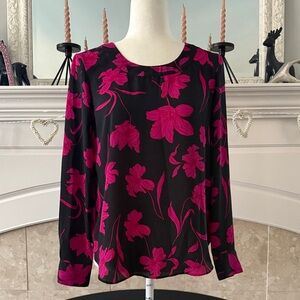 Banana Republic Black and Pink Floral Blouse